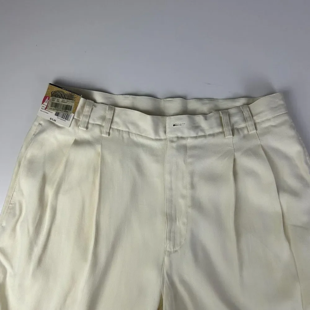 NWT Caribbean White Silk Pleated Front Relaxed Fit Casual Dress Pants‎ 36W 32L